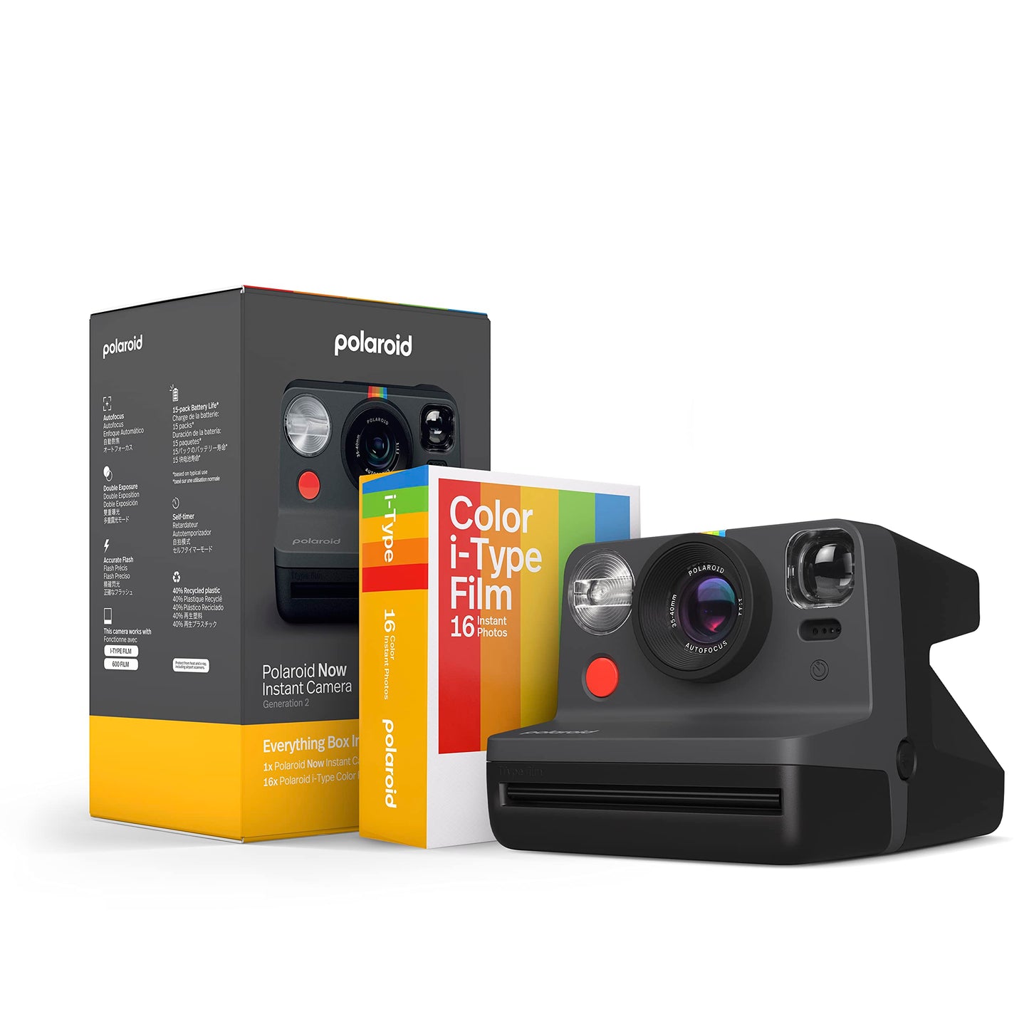 Polaroid Now 2nd Generation I-Type Instant Camera + Film Bundle – Black (Model 6248)